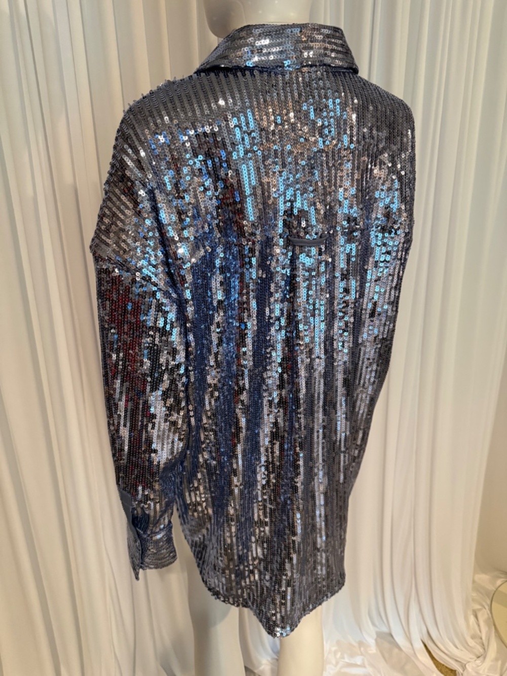 Curations x Debbie Denmon Sequin Button Front Shirt Large NWOT Oversized Glam - Picture 5 of 16